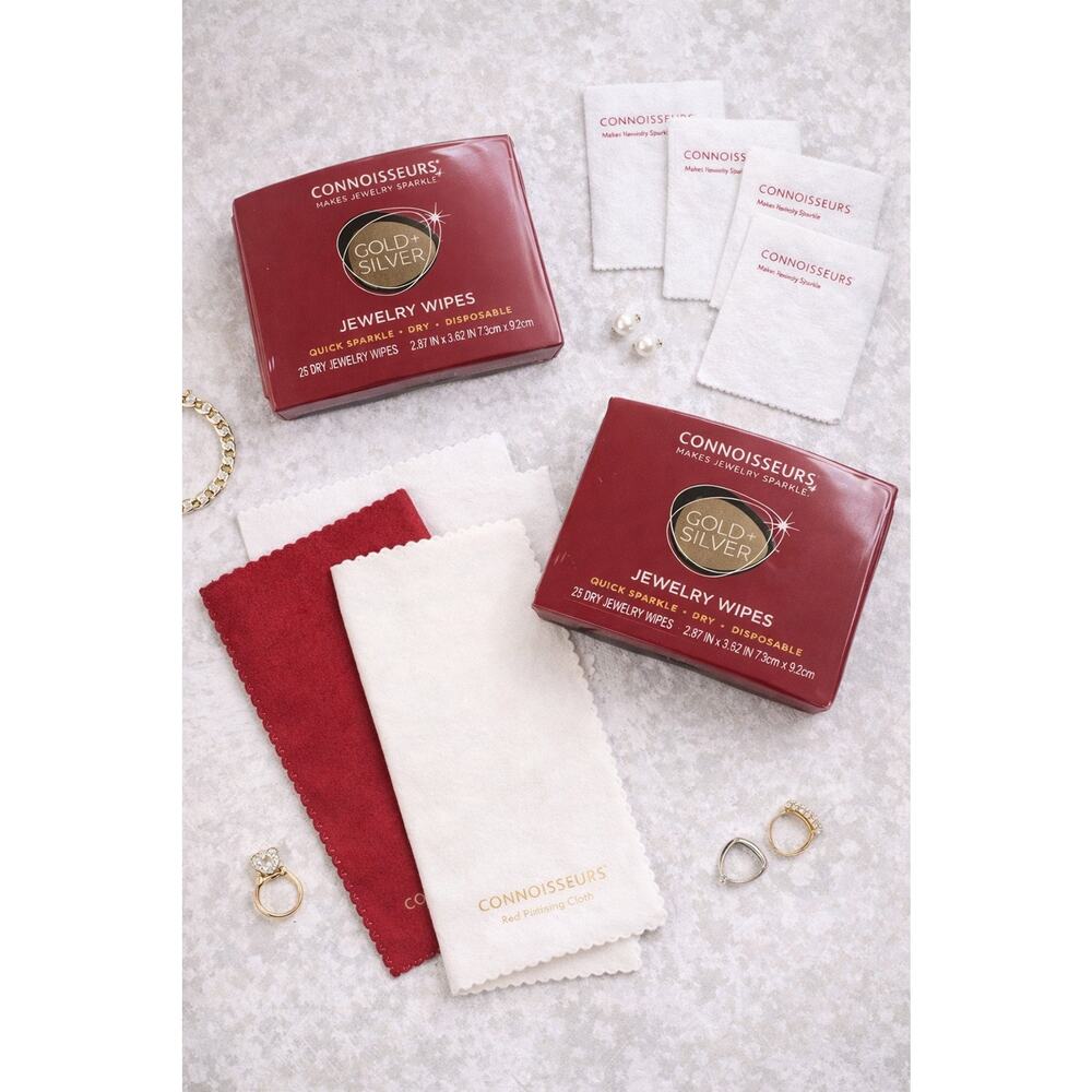 Connoisseurs Jewelry Wipes & Cloth Set – 2 Packs (50 Wipes) + Polishing Cloths